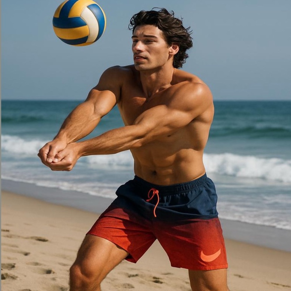 Nike Swim Shorts Trunks for Men, Size Extra Large…Blue & Red with Nike Logo.